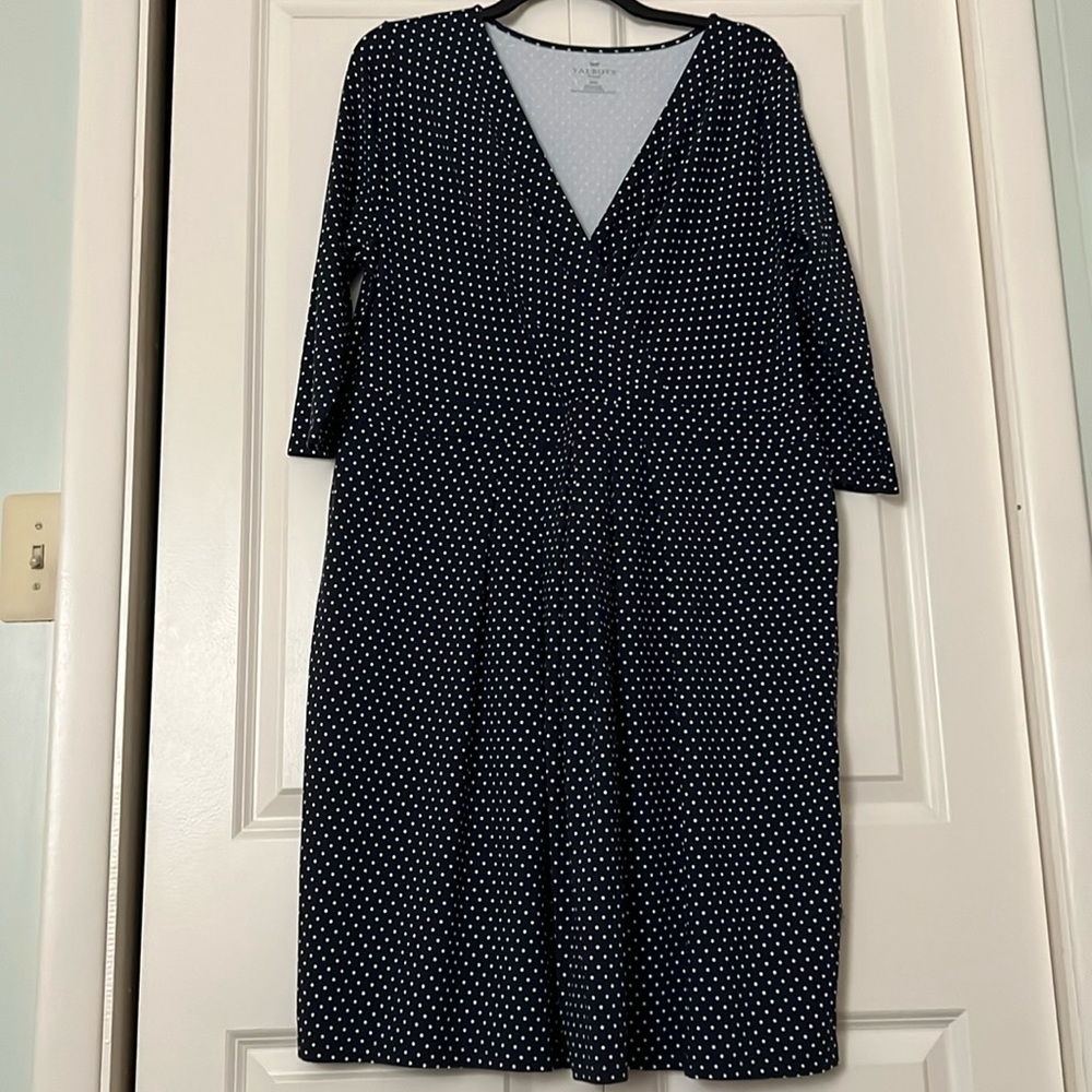 Talbots navy blue white polka dot dress 16W